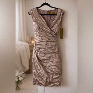 Nicole Miller Metallic Tan Midi Dress